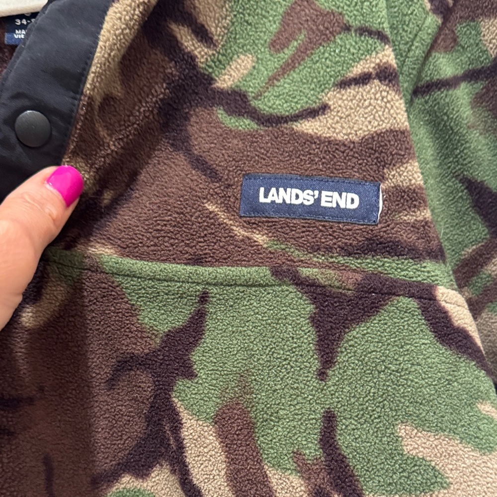 Lands' End T-200 Fleece Snap Neck Pullover Green and Brown Camo Men’s Small - Picture 4 of 12